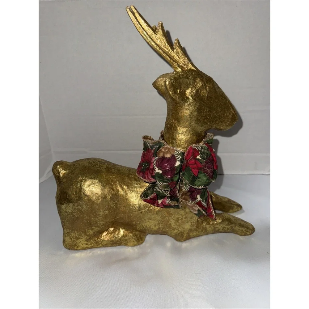 Christmas Holiday Collection Gold‎ Paper Mache Kneeling Deer